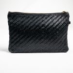 Woven Leather Zippered Clutch